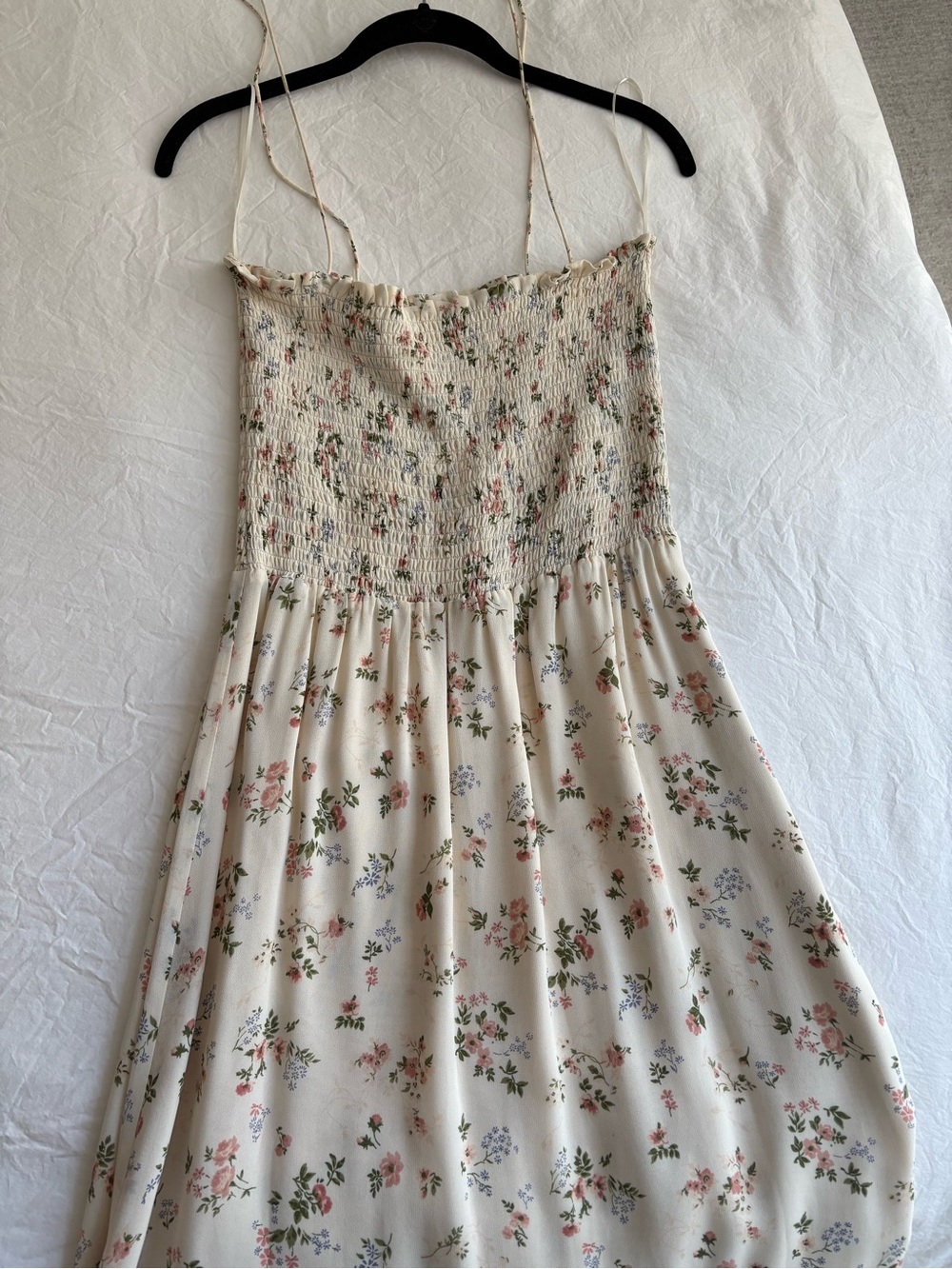 Reformation Cream Floral Smocked Midi Dress